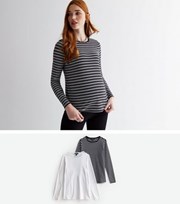 New Look Maternity 2 Pack Black Stripe and White Crew Neck Long Sleeve T-Shirts